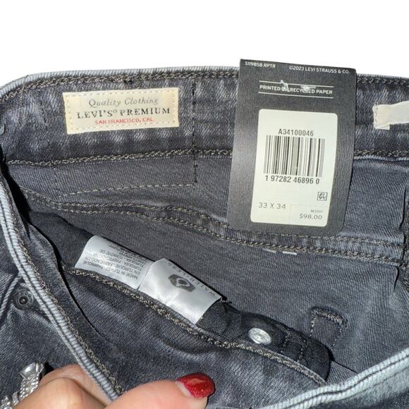 NEW LEVI’S HIGH RISE FLARE GREY BLACK STRETCH DENIM JEANS SZ 33x34 - Picture 9 of 14